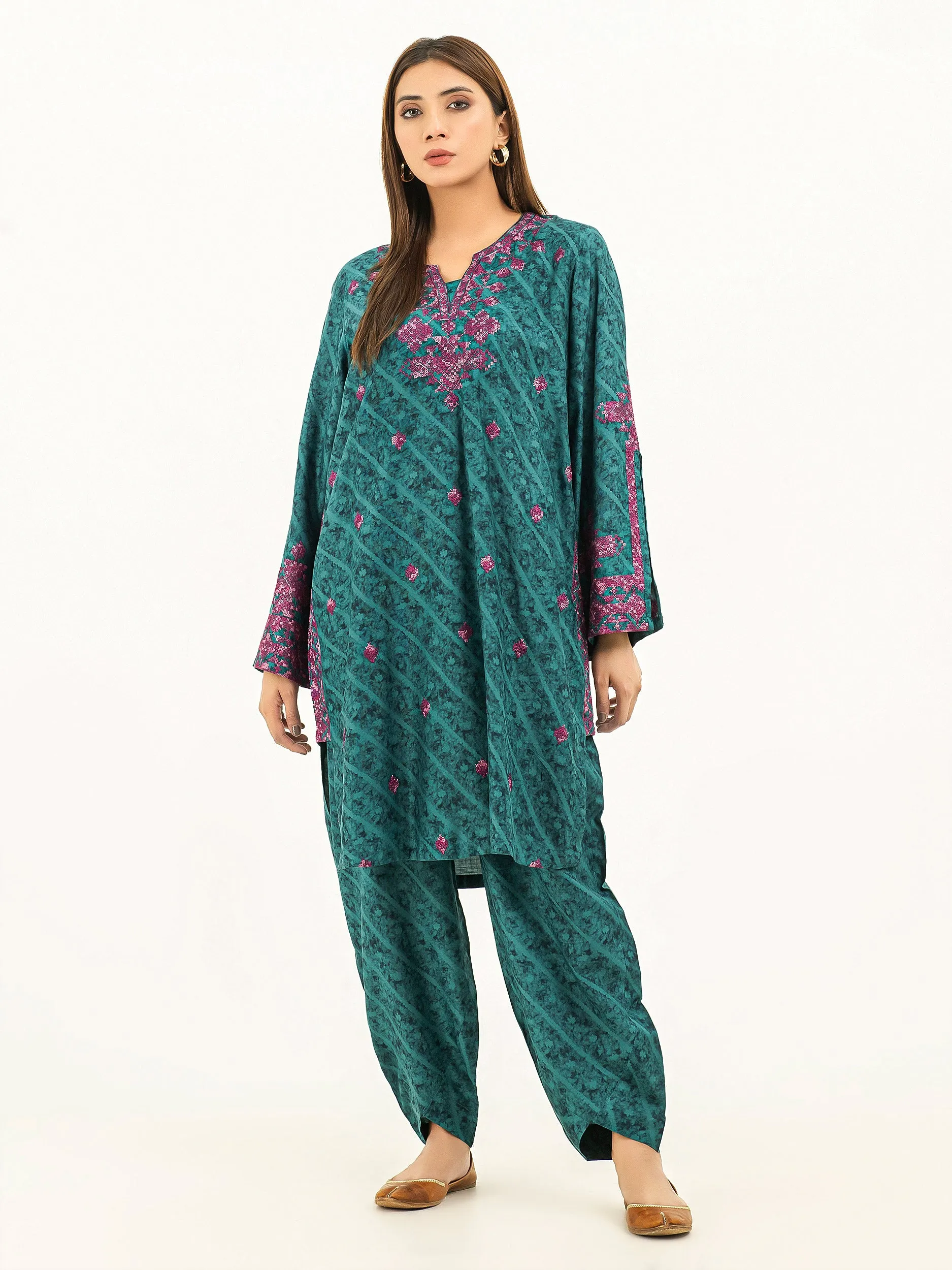 2 Piece Linen Suit-Embroidered (Pret)