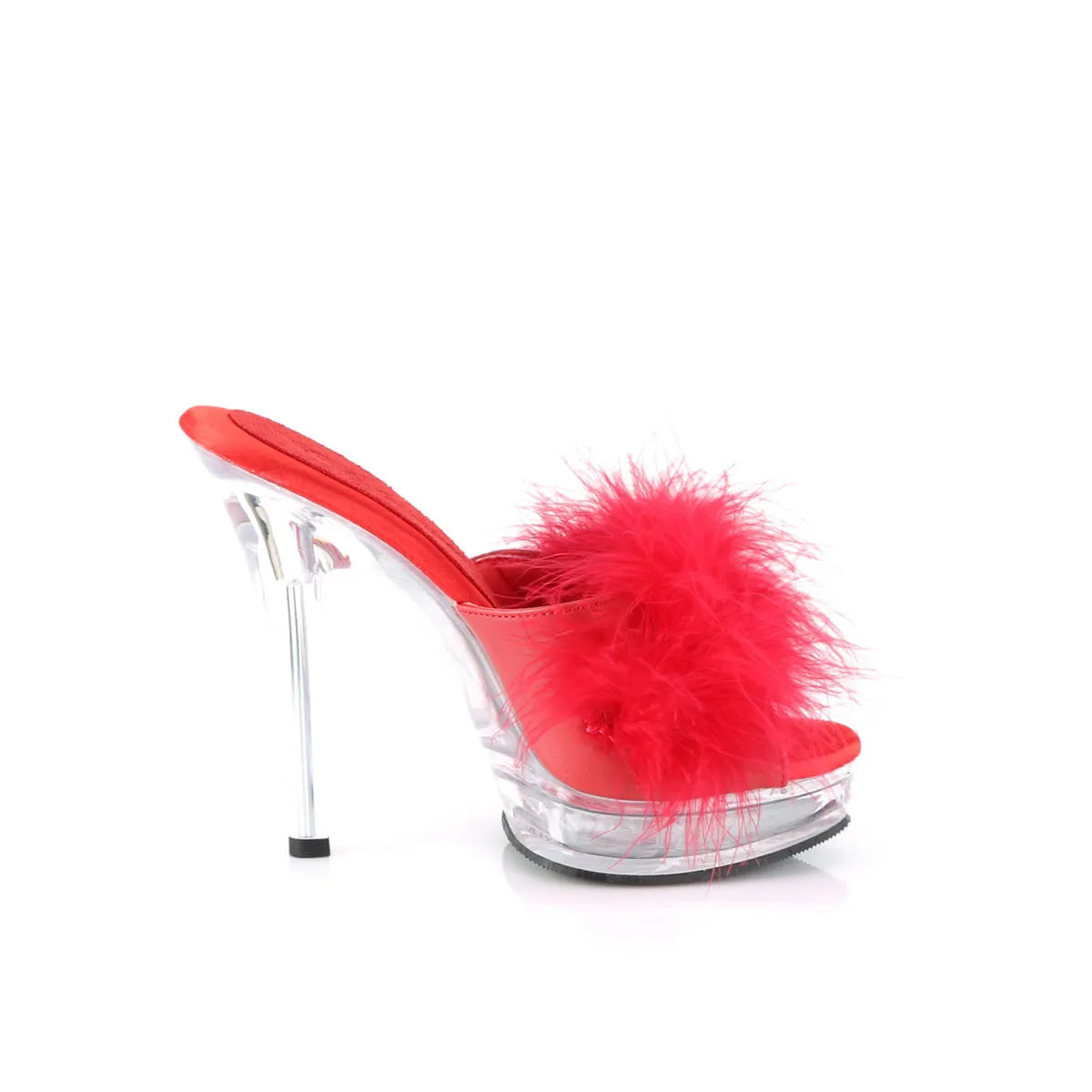 5 Inch Heel MAJESTY-501F-8 Red Fur Clear