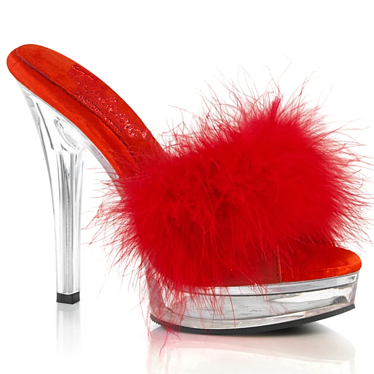 5 Inch Heel MAJESTY-501F-8 Red Fur Clear