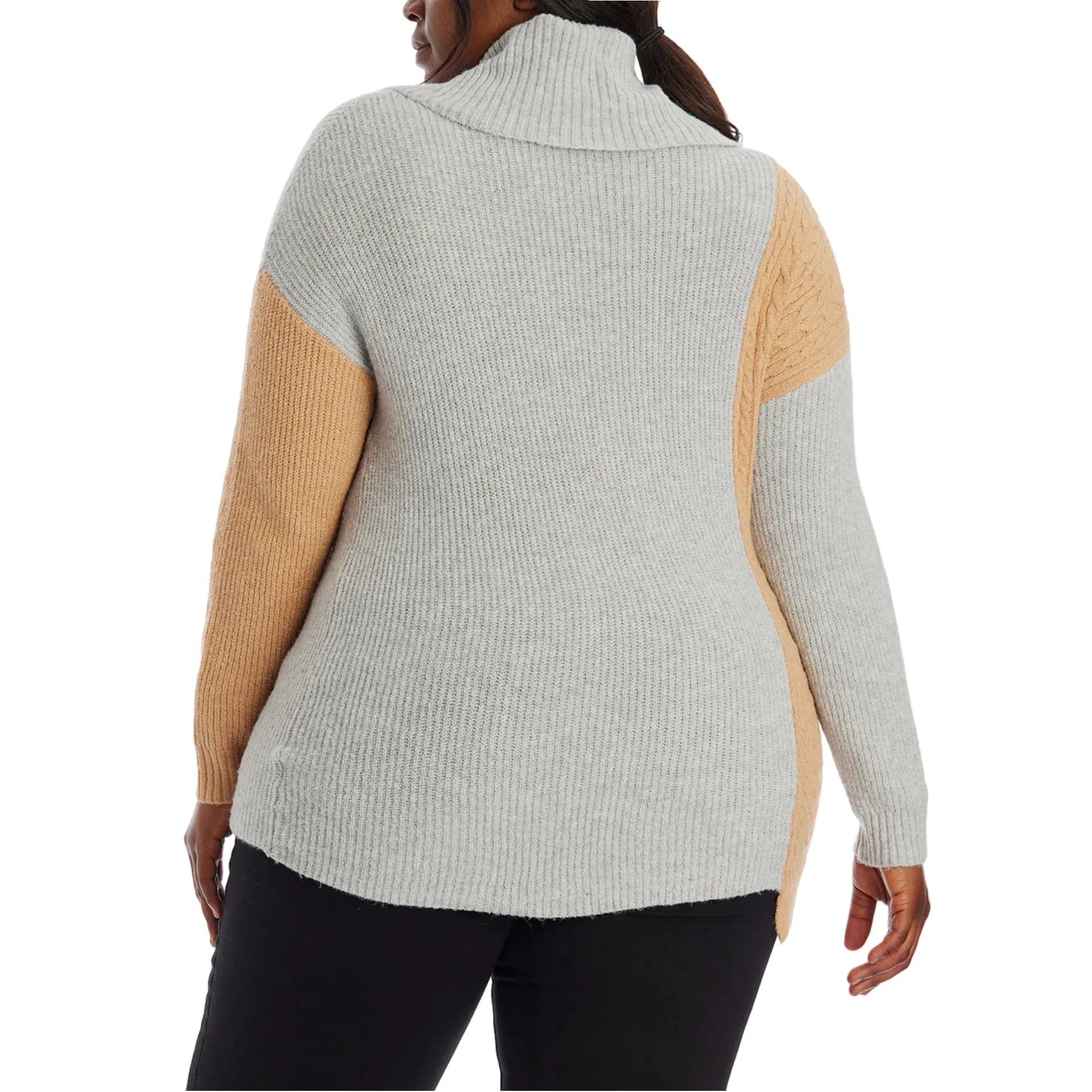 Adyson Parker Women's Plus Cozy Asymmetrical Hem Color Block Cowl Neck Soft Knit Pullover Sweater