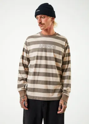 AFENDS Mens Sideline - Long Sleeve Striped T-Shirt - Beechwood