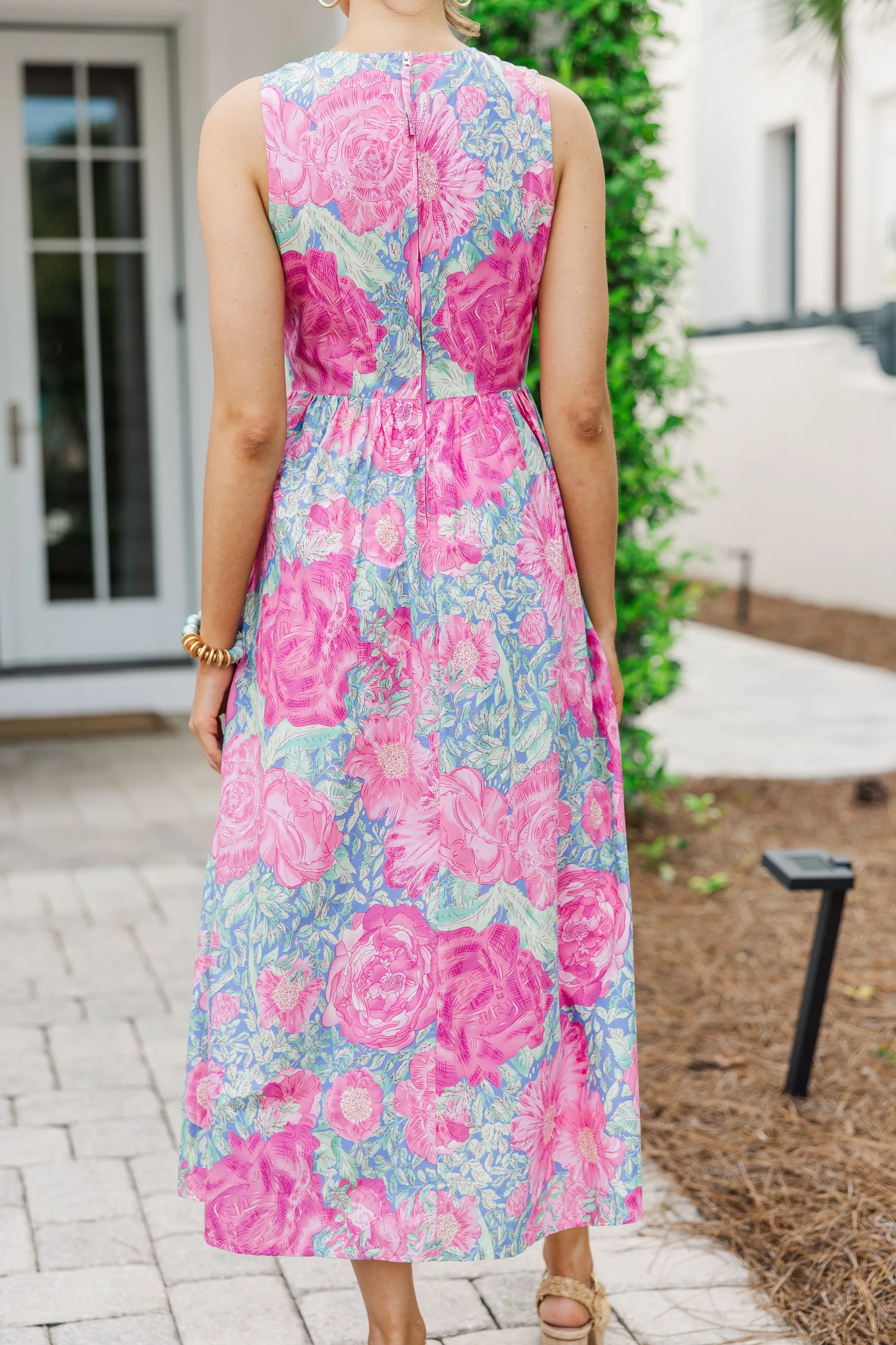 All Together Now Pink Floral Midi Dress