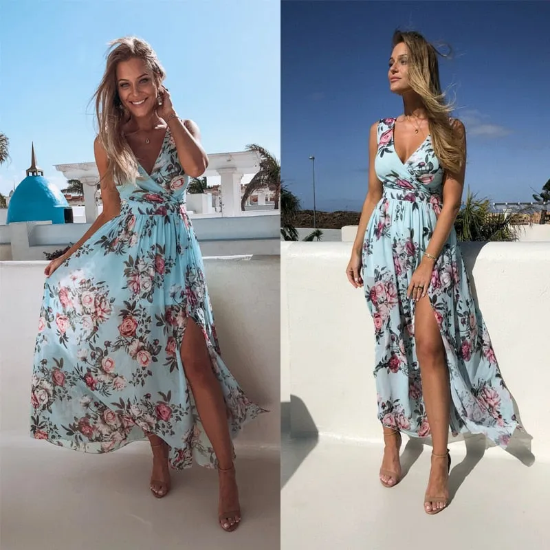 Amy Fashion - Deep V-neck Beach Evening Party Sundress