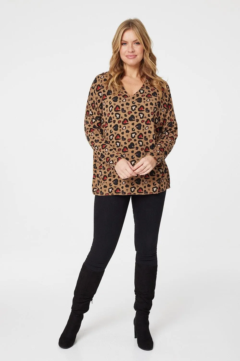 Animal Print Relaxed V-Neck Top