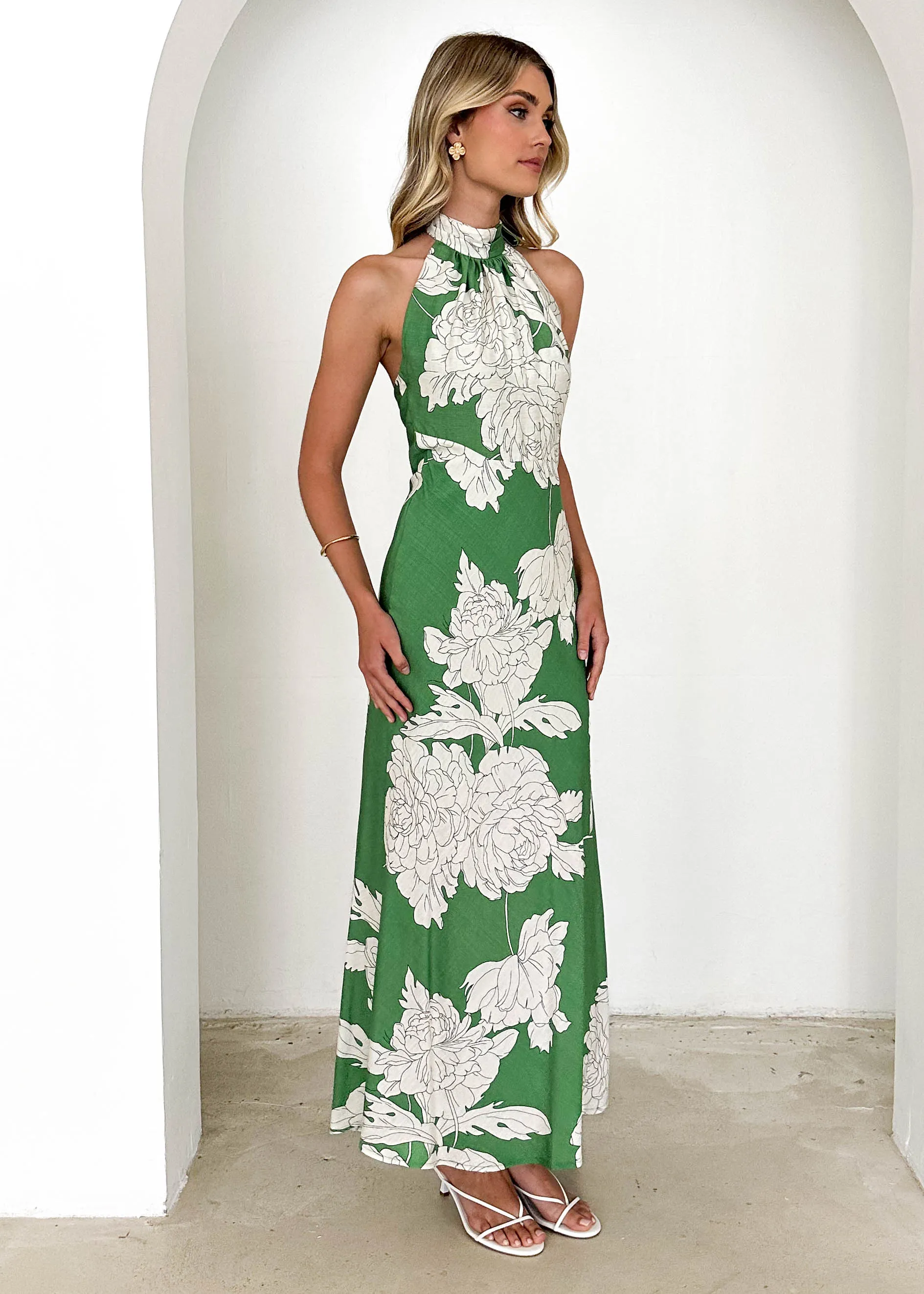 Anya Halter Maxi Dress - Green Floral