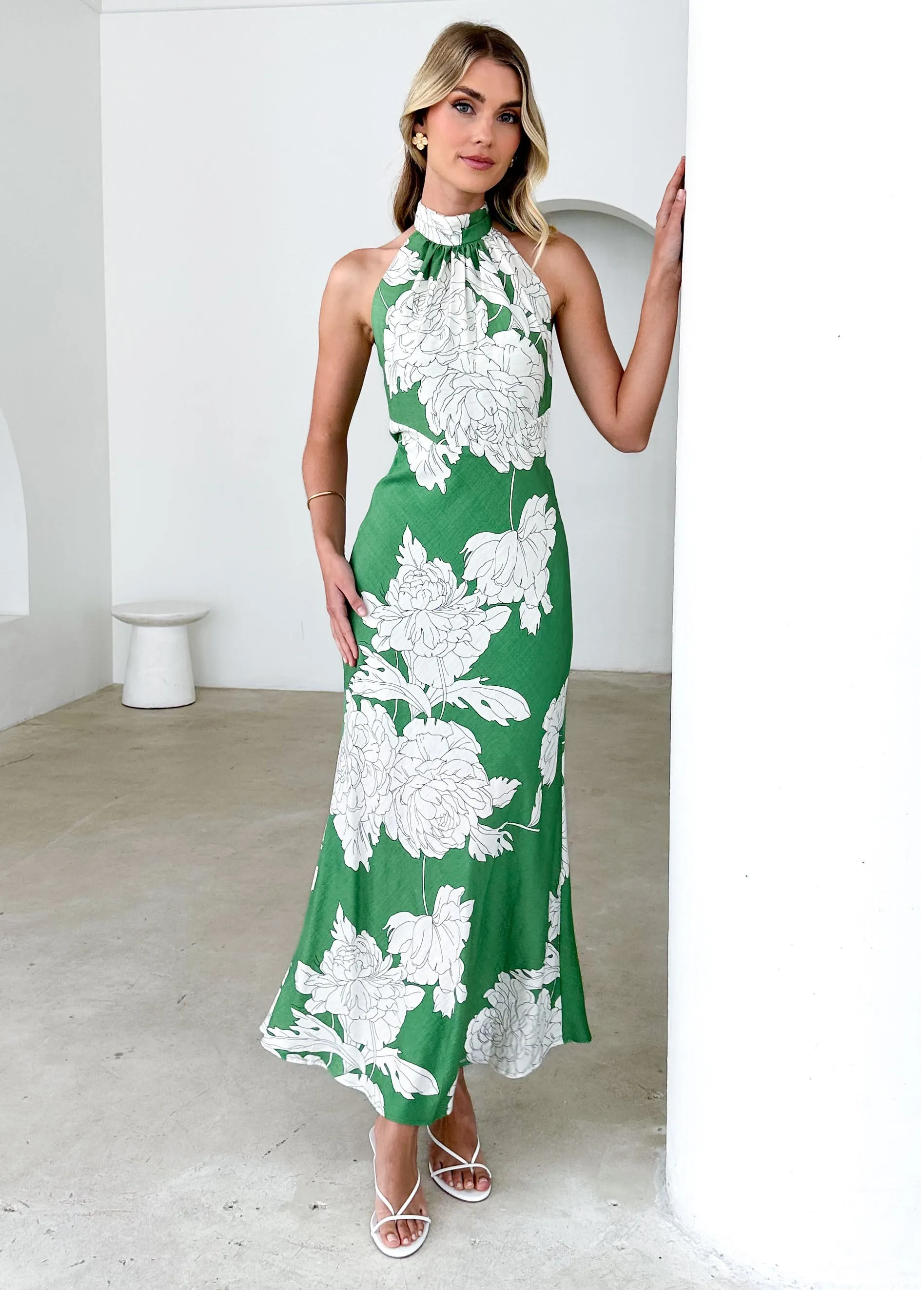 Anya Halter Maxi Dress - Green Floral