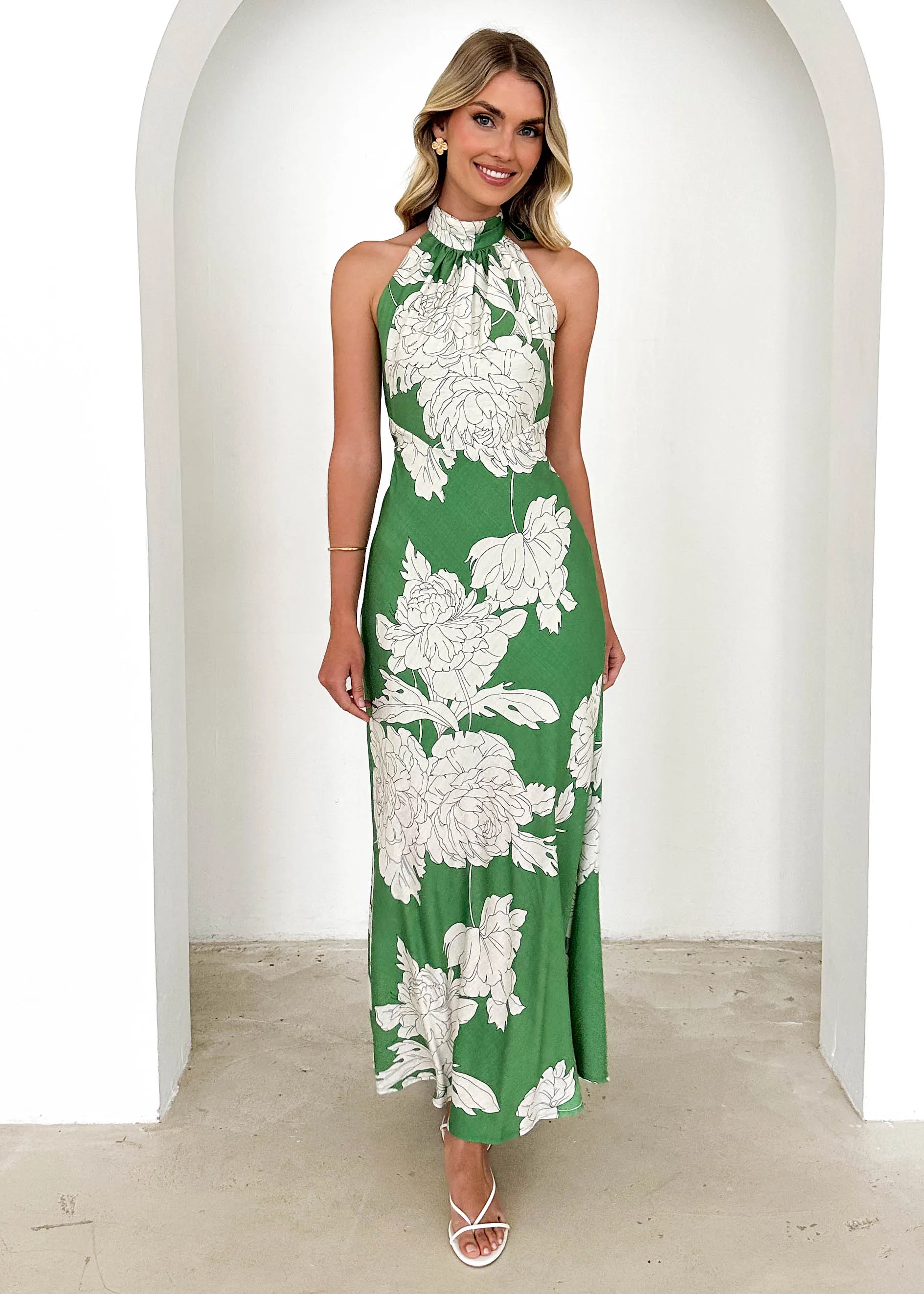 Anya Halter Maxi Dress - Green Floral