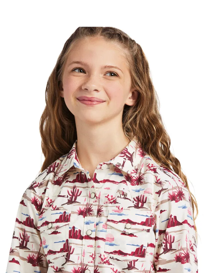 Ariat 10039507 Girls Snap LS Shirt Yuma Landscape Print