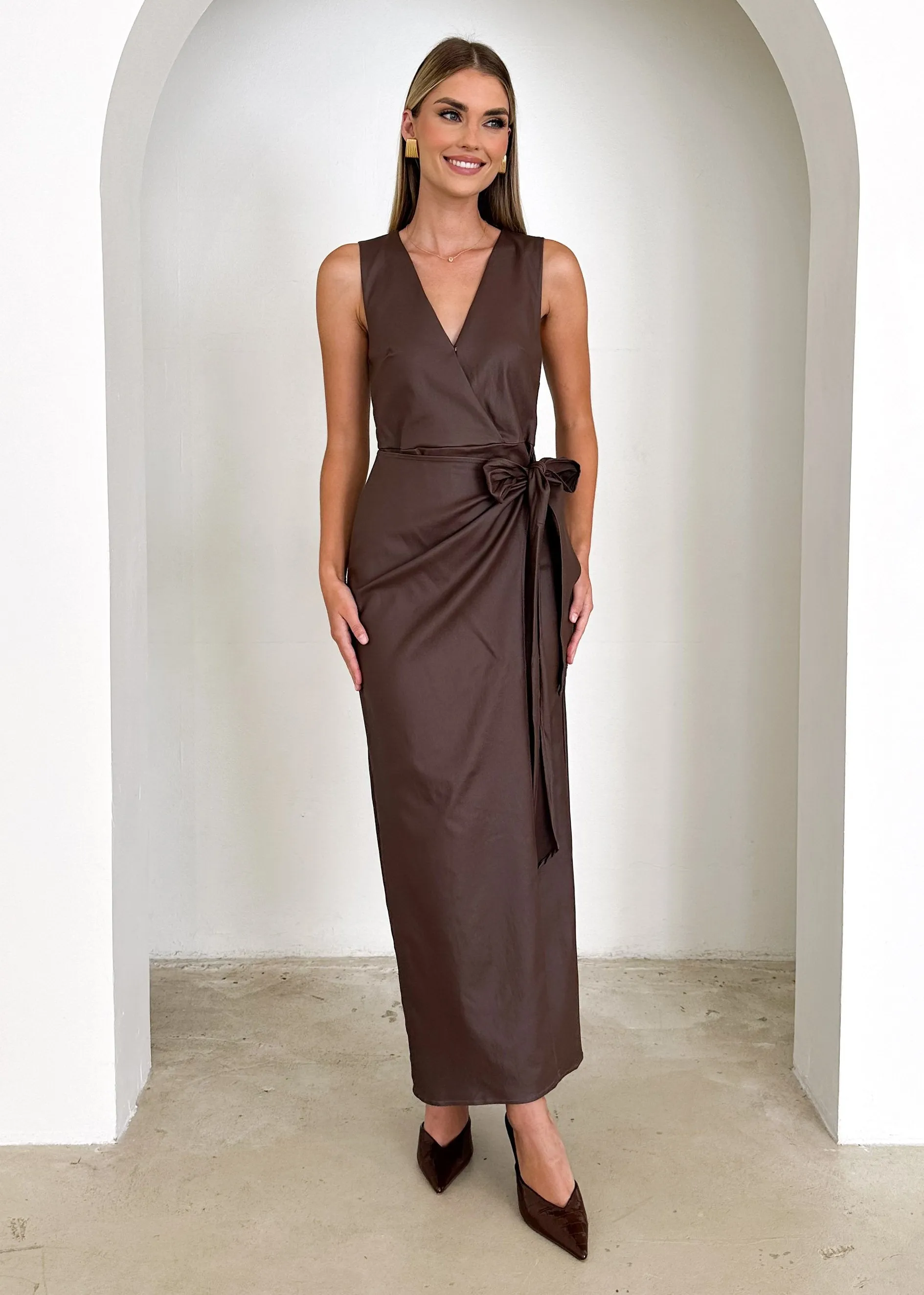 Artemma Coated Midi Dress - Chocolate