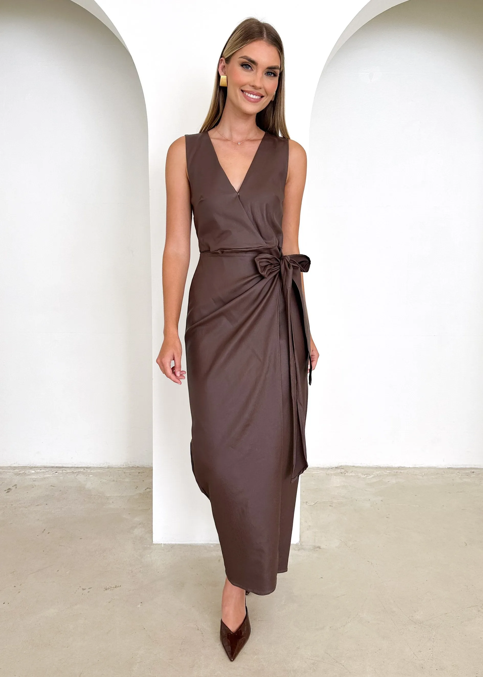 Artemma Coated Midi Dress - Chocolate