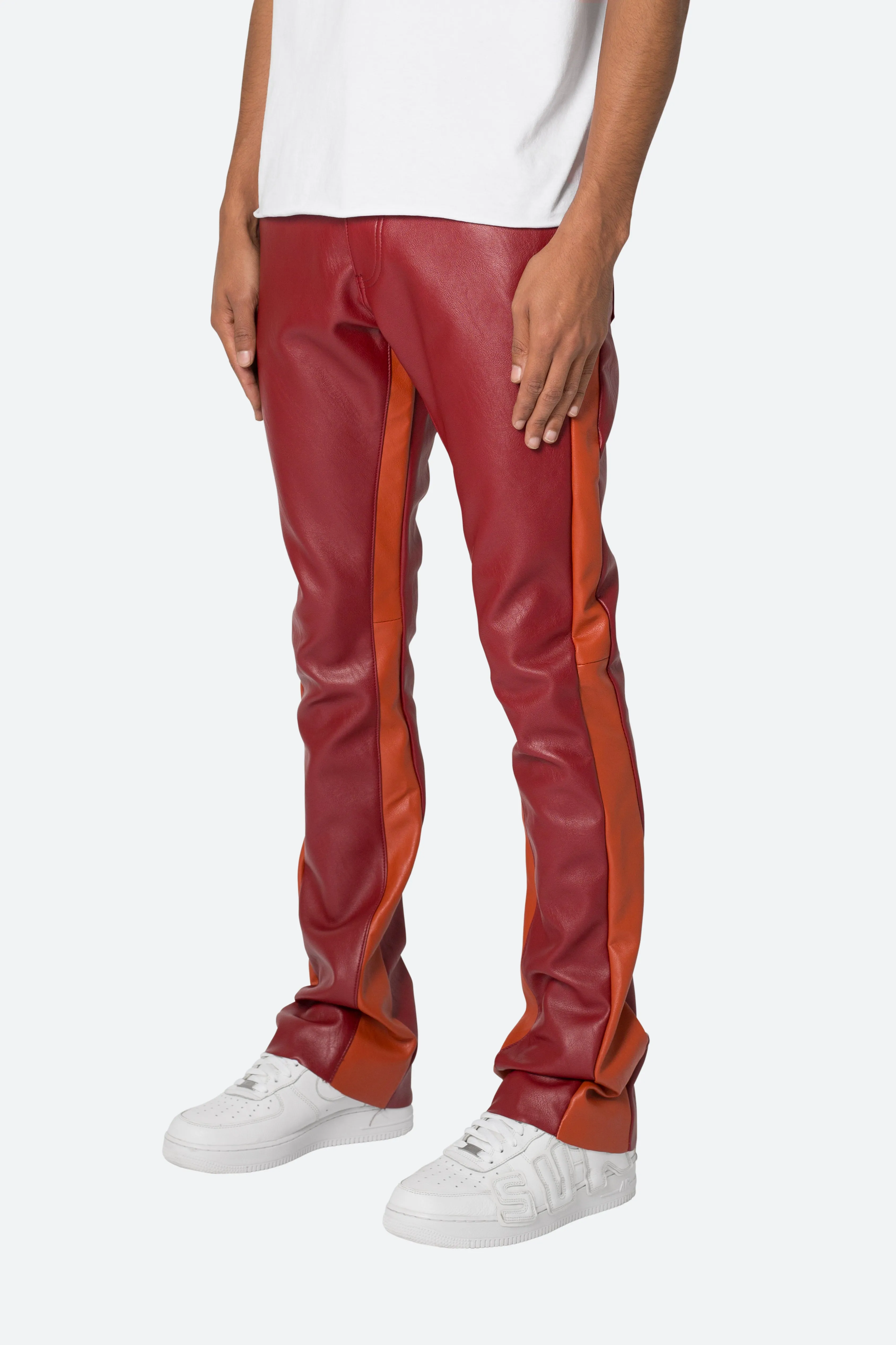 B518 Leather Flare Pants - Red/Orange