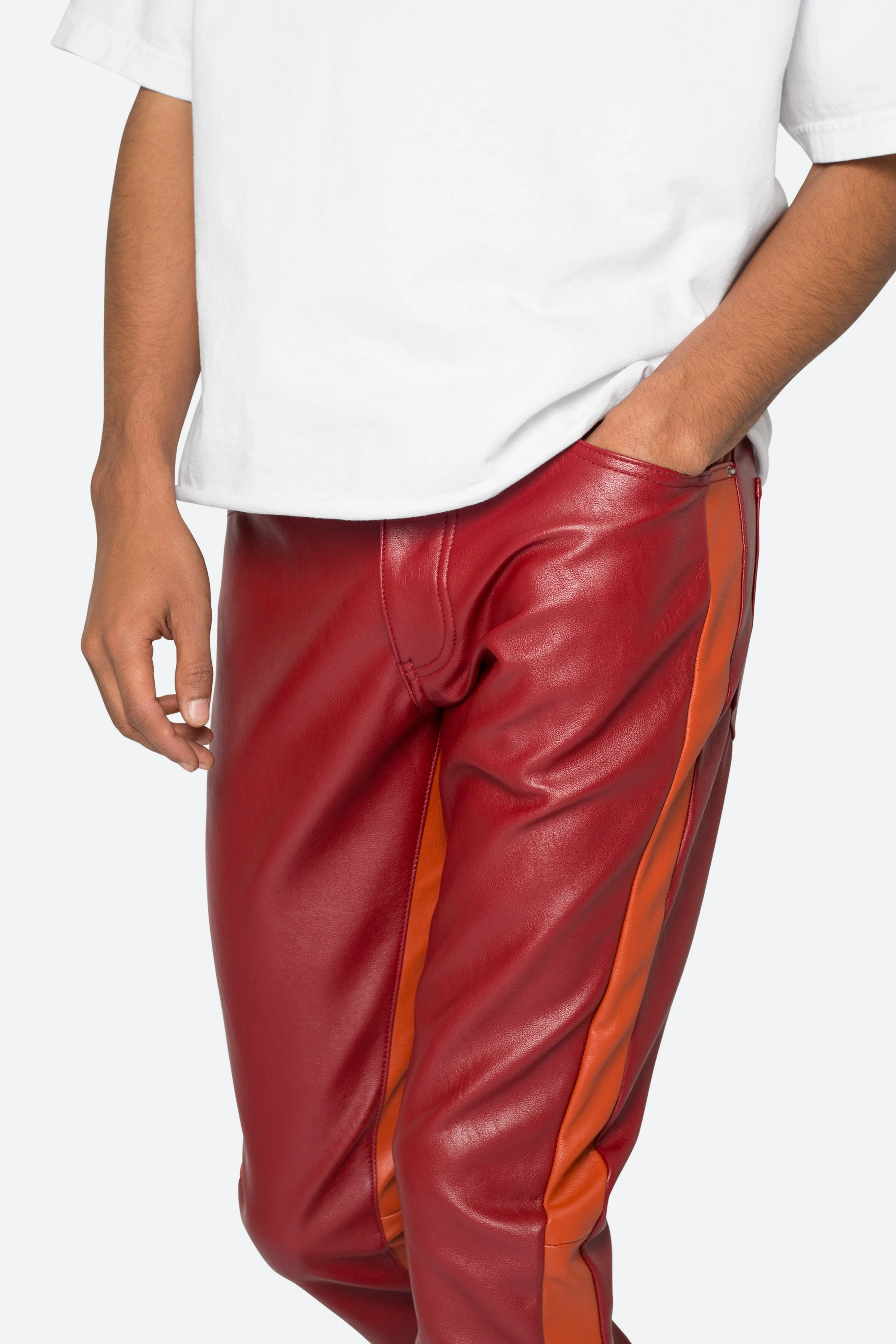 B518 Leather Flare Pants - Red/Orange