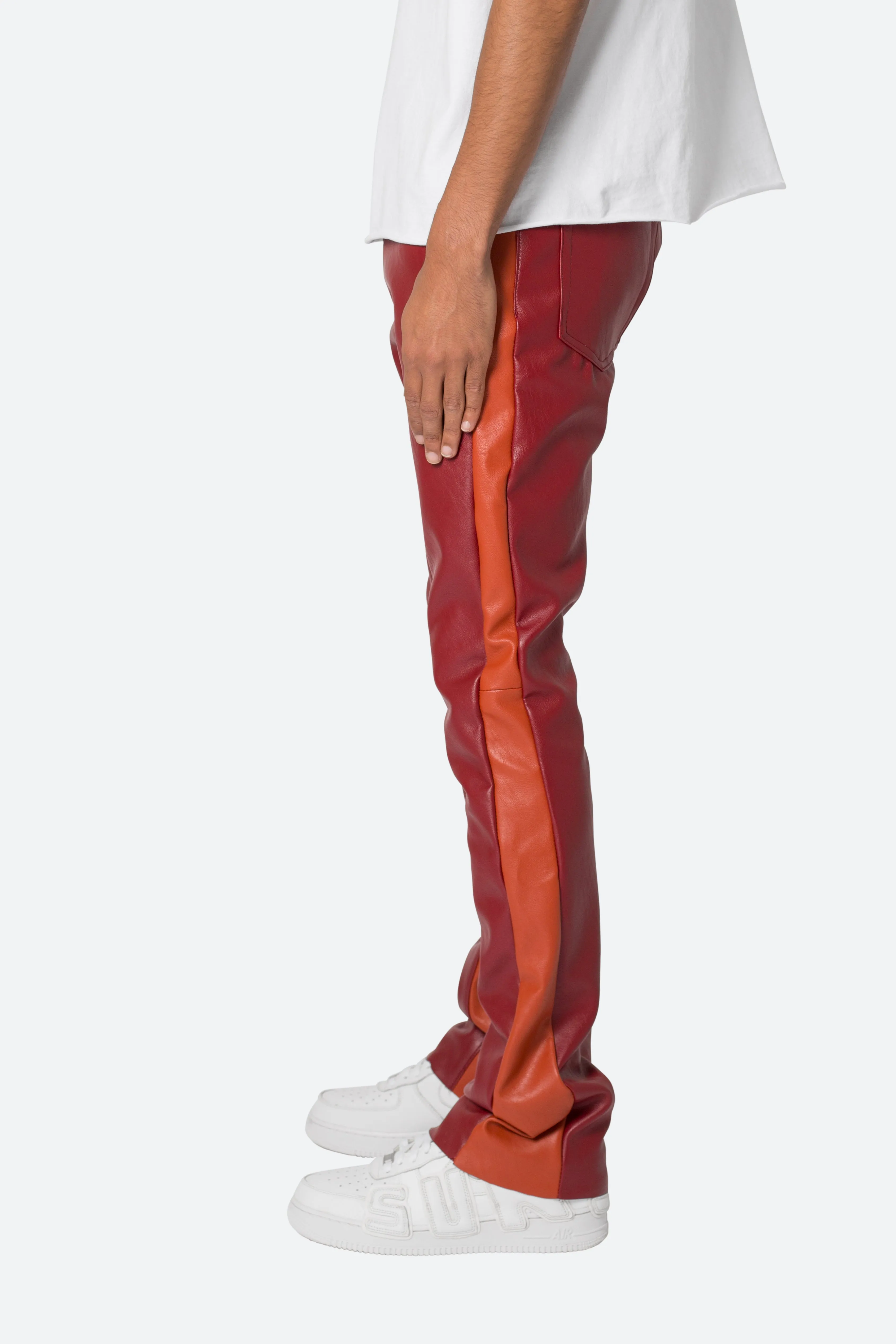 B518 Leather Flare Pants - Red/Orange