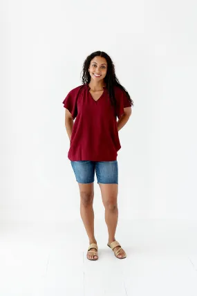 Bailey Ruffle Top in Burgundy - Size Small Left