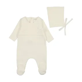 BEE & DEE IVORY TEXTURED POINTELLE WRAP FOOTIE   BONNET