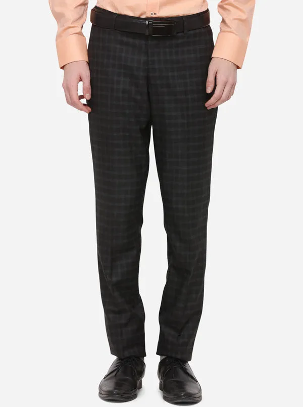 Bkack & Grey Checked Super Slim Fit Formal Trouser | Greenfibre