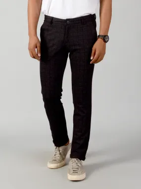 Black Checked Slim Fit Casual Trouser | JadeBlue