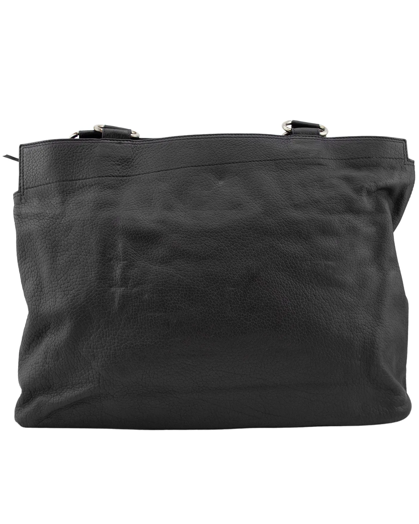 Black Leather Tote Bag with Zipper Details