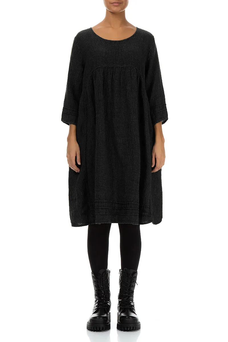 Black Mélange Linen Smock Dress