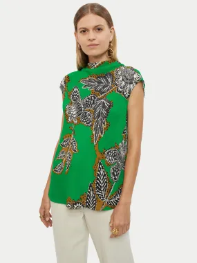 Block Floral Cowl Neck Top | Green