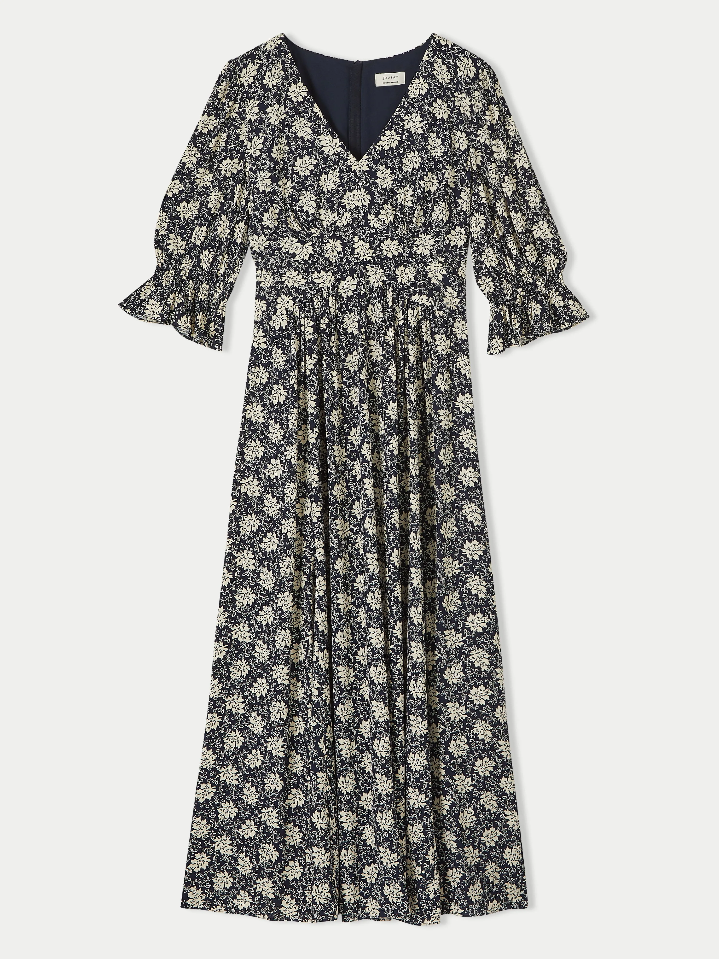 Block Leaf Printed Midi Dress | Black