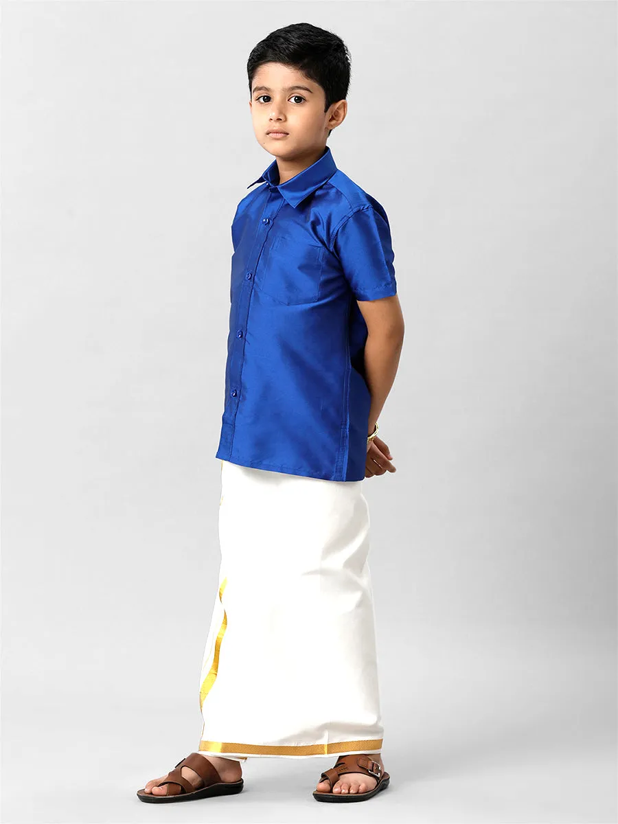 Boys Silk Cotton Light Blue Half Sleeves Shirt K5