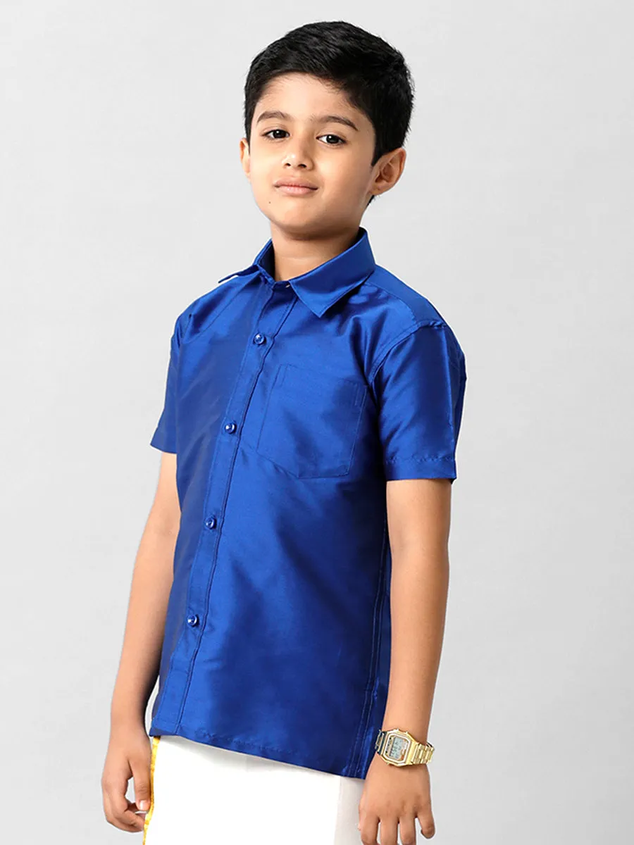 Boys Silk Cotton Light Blue Half Sleeves Shirt K5