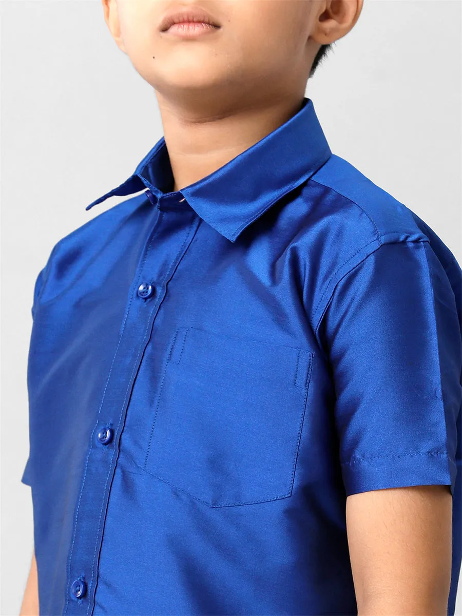 Boys Silk Cotton Light Blue Half Sleeves Shirt K5