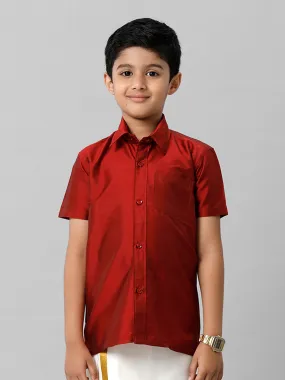 Boys Silk Cotton Red Half Sleeves Shirt K8