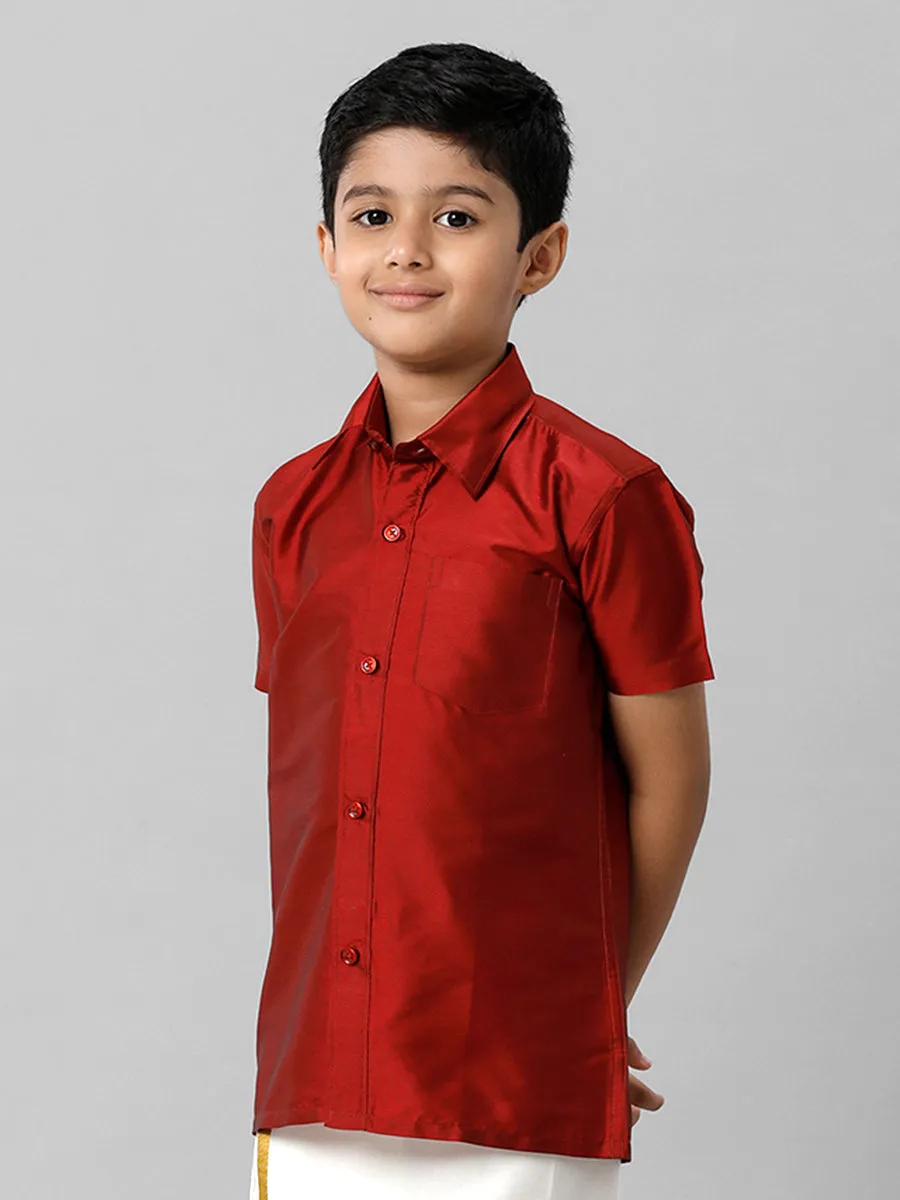 Boys Silk Cotton Red Half Sleeves Shirt K8