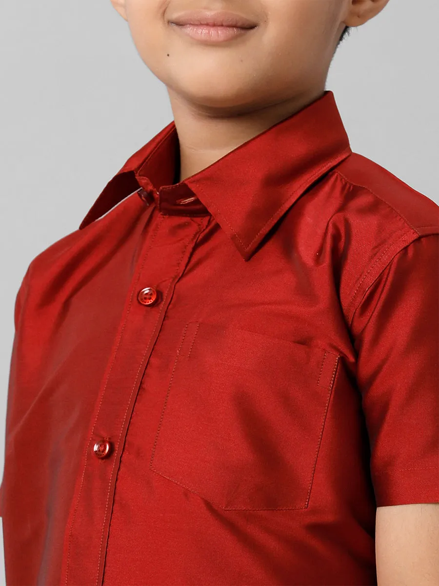 Boys Silk Cotton Red Half Sleeves Shirt K8