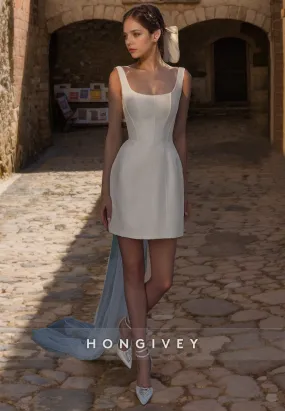 Casual Satin A-Line Square Sleeveless Short Summer Wedding Dress