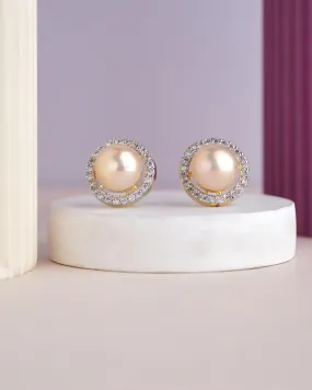 Elegant Pink Stud Pearl Earring