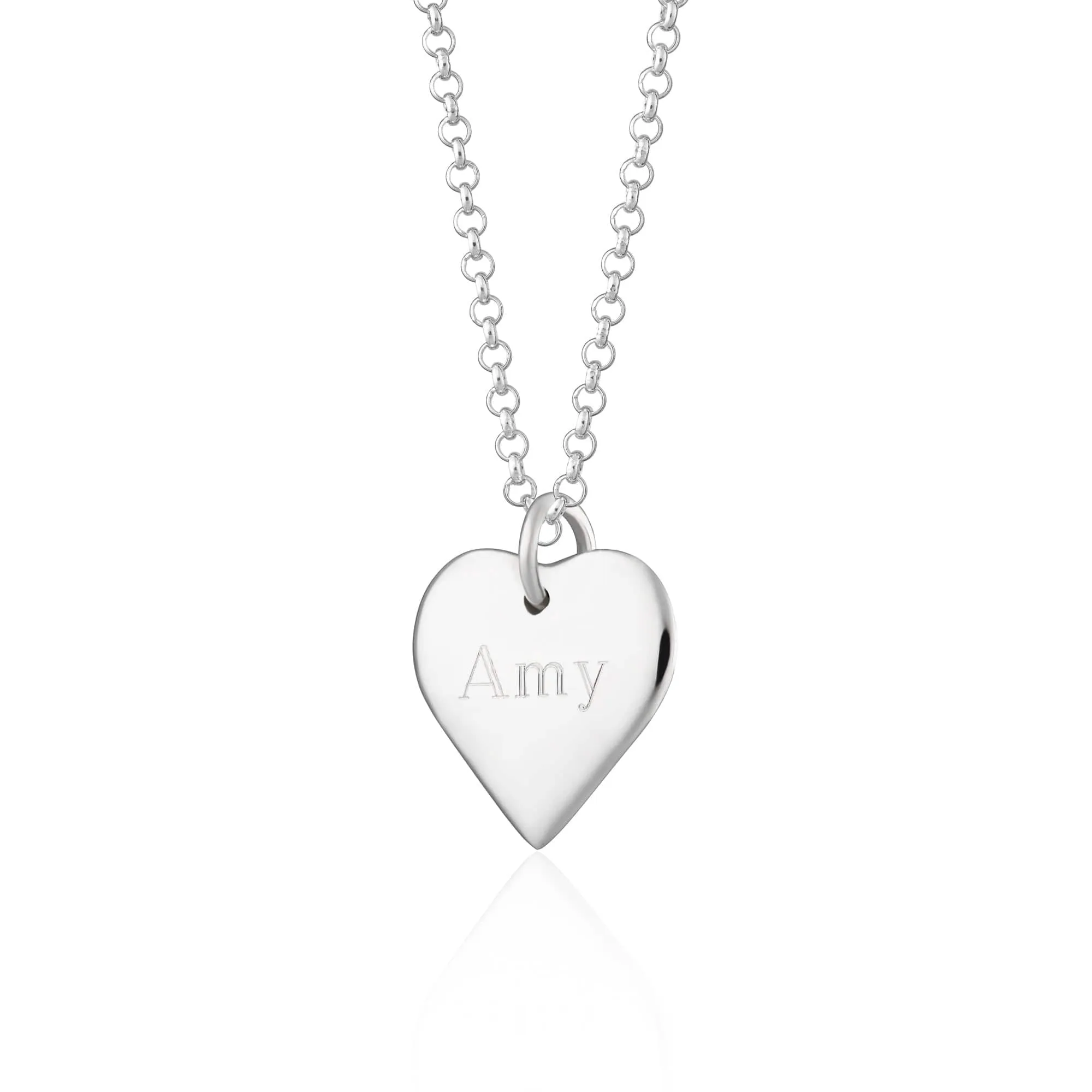 Engraved Silver Heart Necklace (Medium)