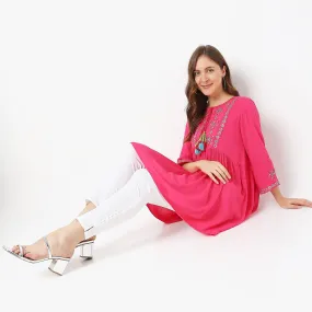 Flare Fit Embroidered Kurta