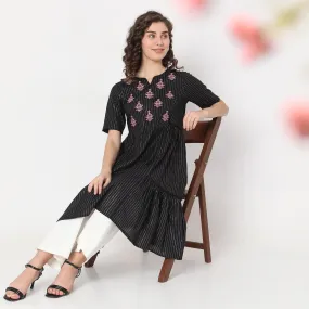 Flare Fit Embroidered Kurta