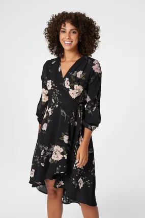 Floral Long Sleeve Wrap Dress