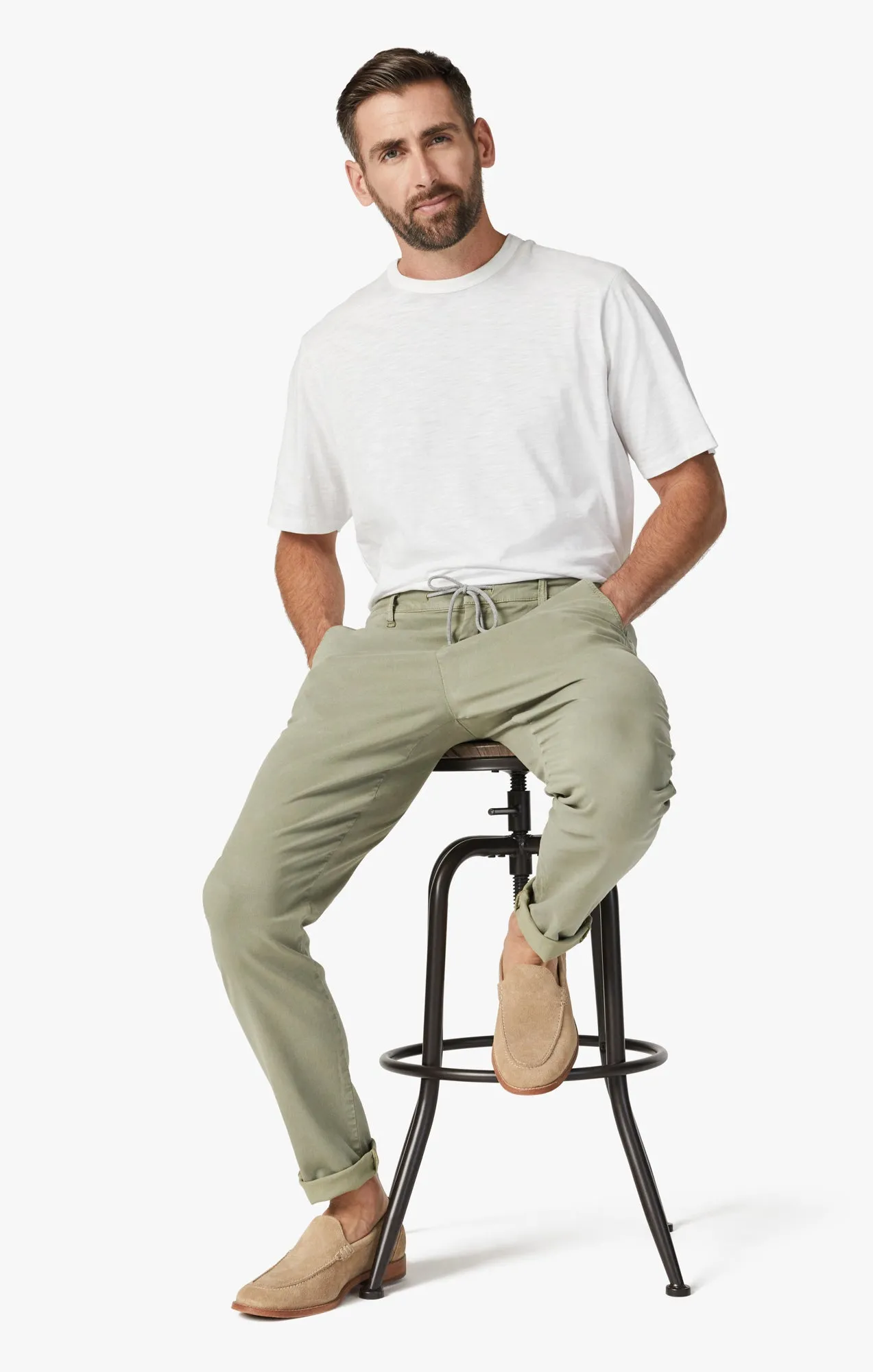 Formia Drawstring Chino Pants In Moss Green Soft Touch