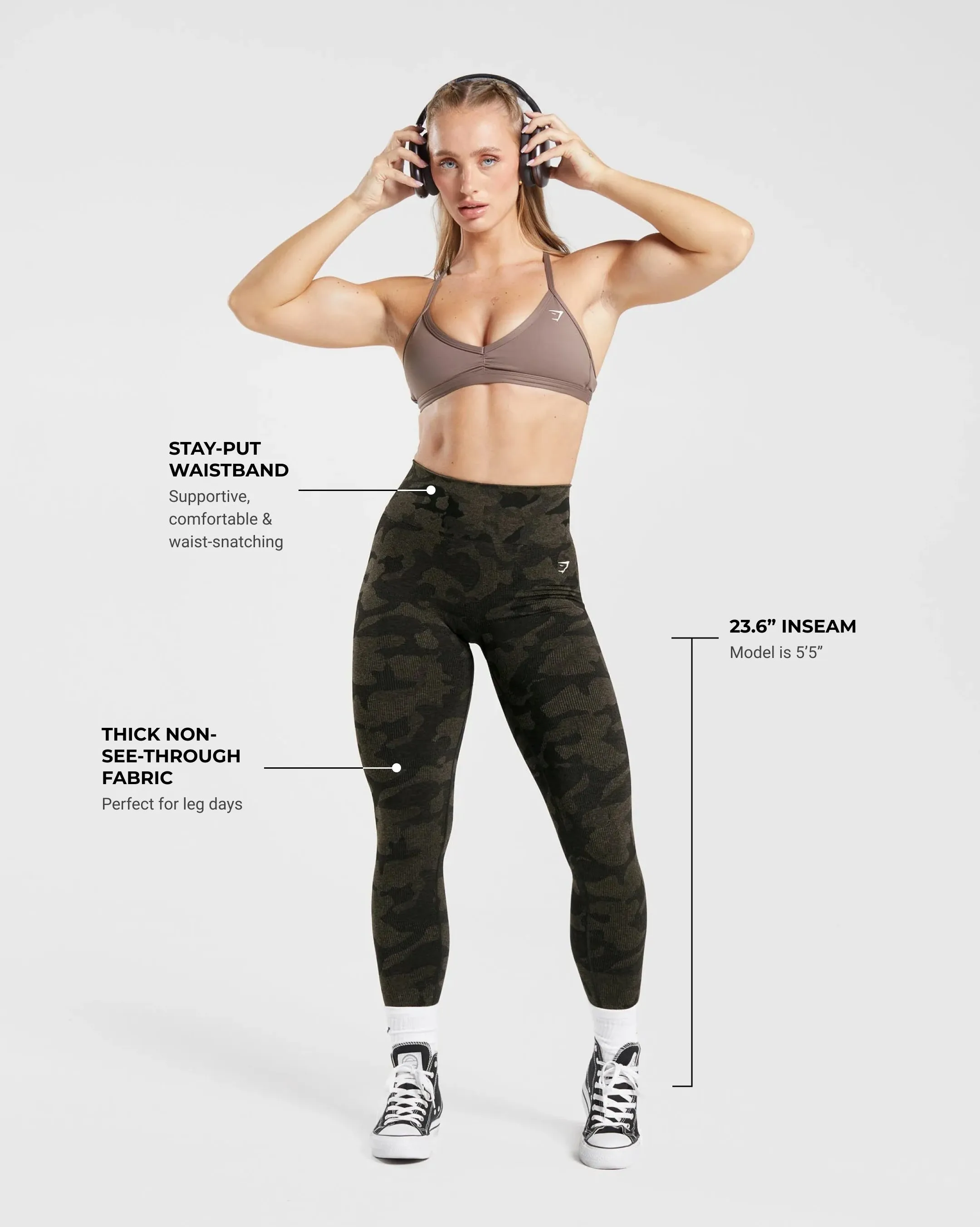 Gymshark Adapt Camo Seamless Ribbed Leggings - Black/Camo Brown