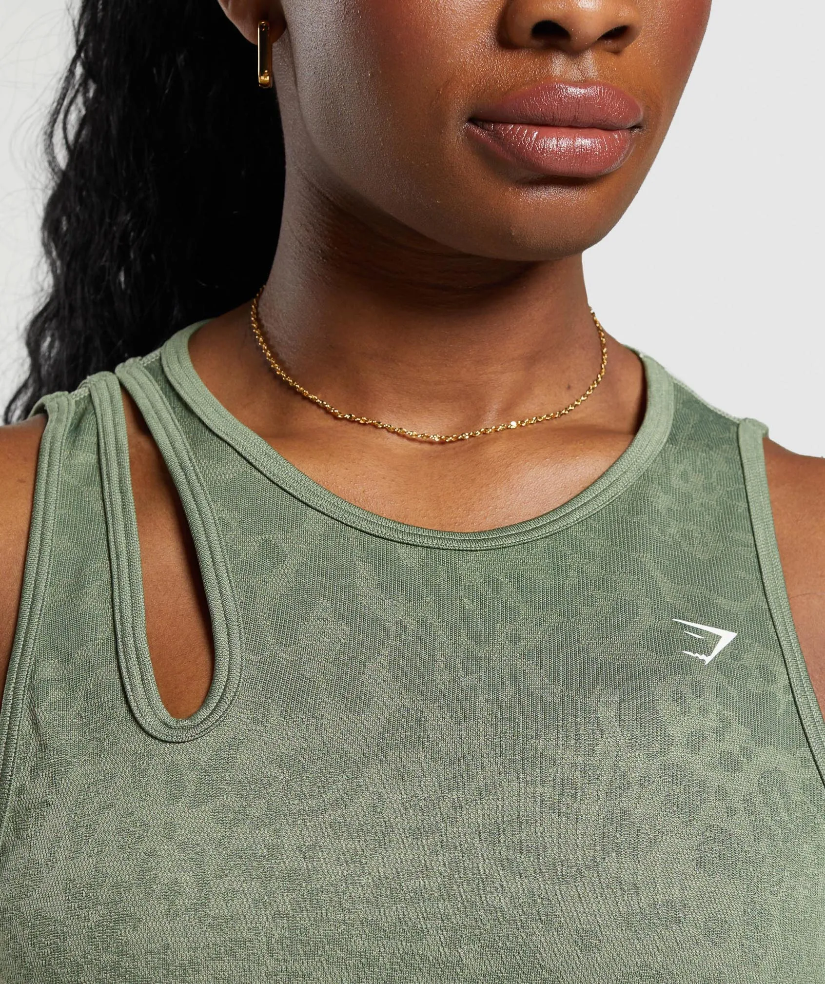 Gymshark Adapt Safari Seamless Drop Arm Faded Tank - Force Green/Faded Green