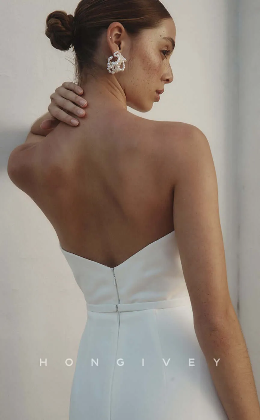 H0806- Strapless Off Shoulder Ruched High Slit With Train Wedding Dress