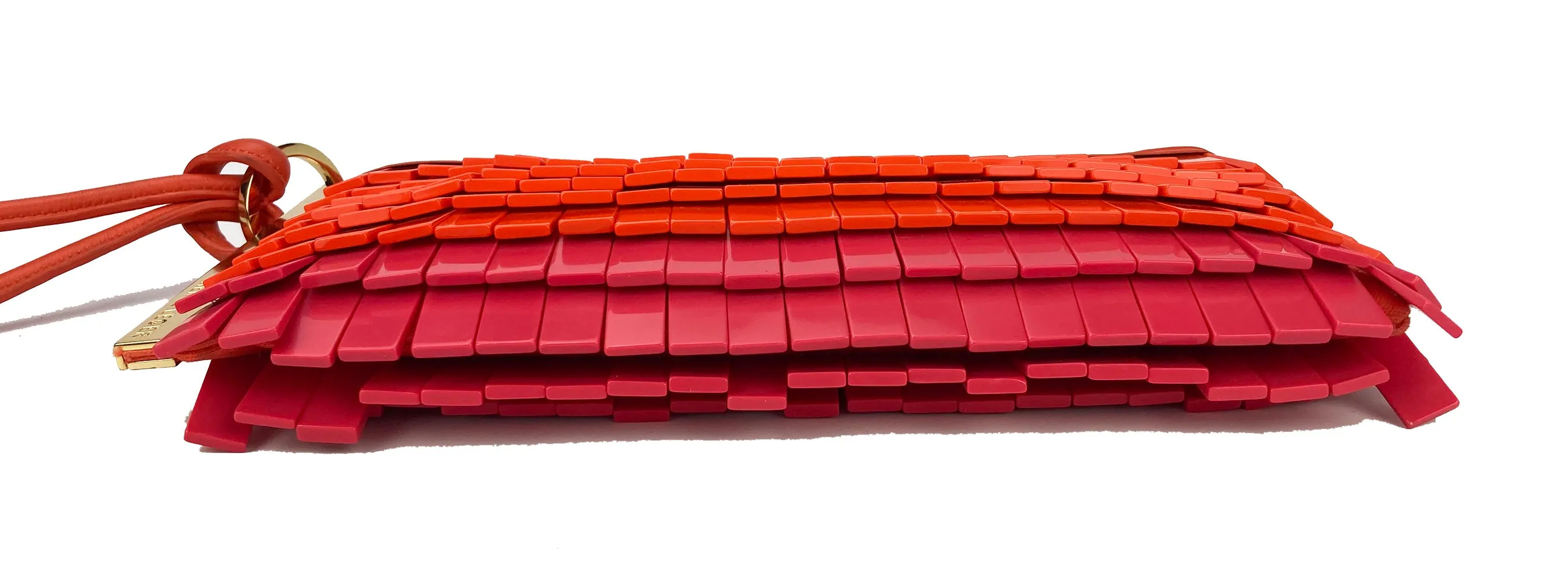 Herve Leger Orange and Pink Acrylic Chip Fringe Clutch