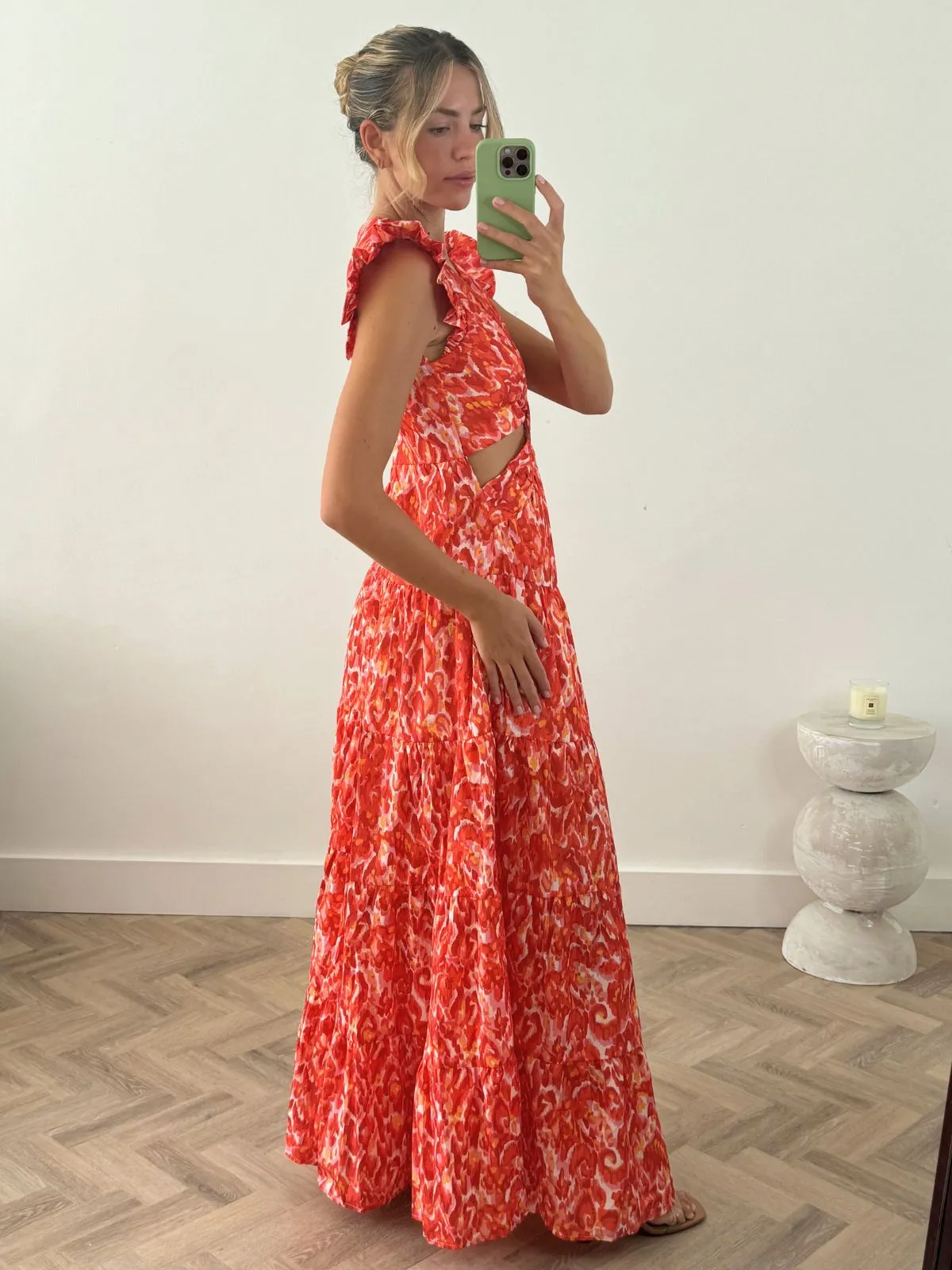 Indie Cut Out Frill Maxi Dress in Floral