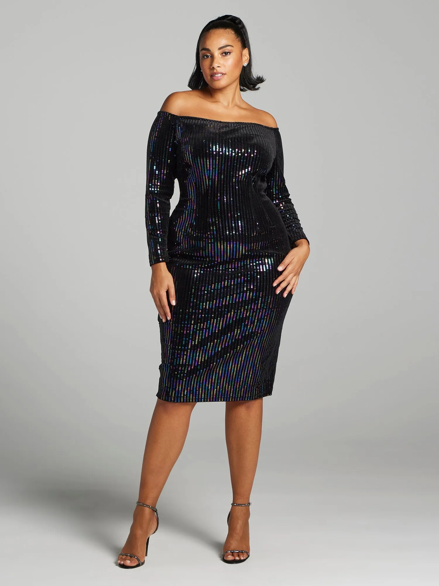 Indira Off-The-Shoulder Sequin Midi Dress