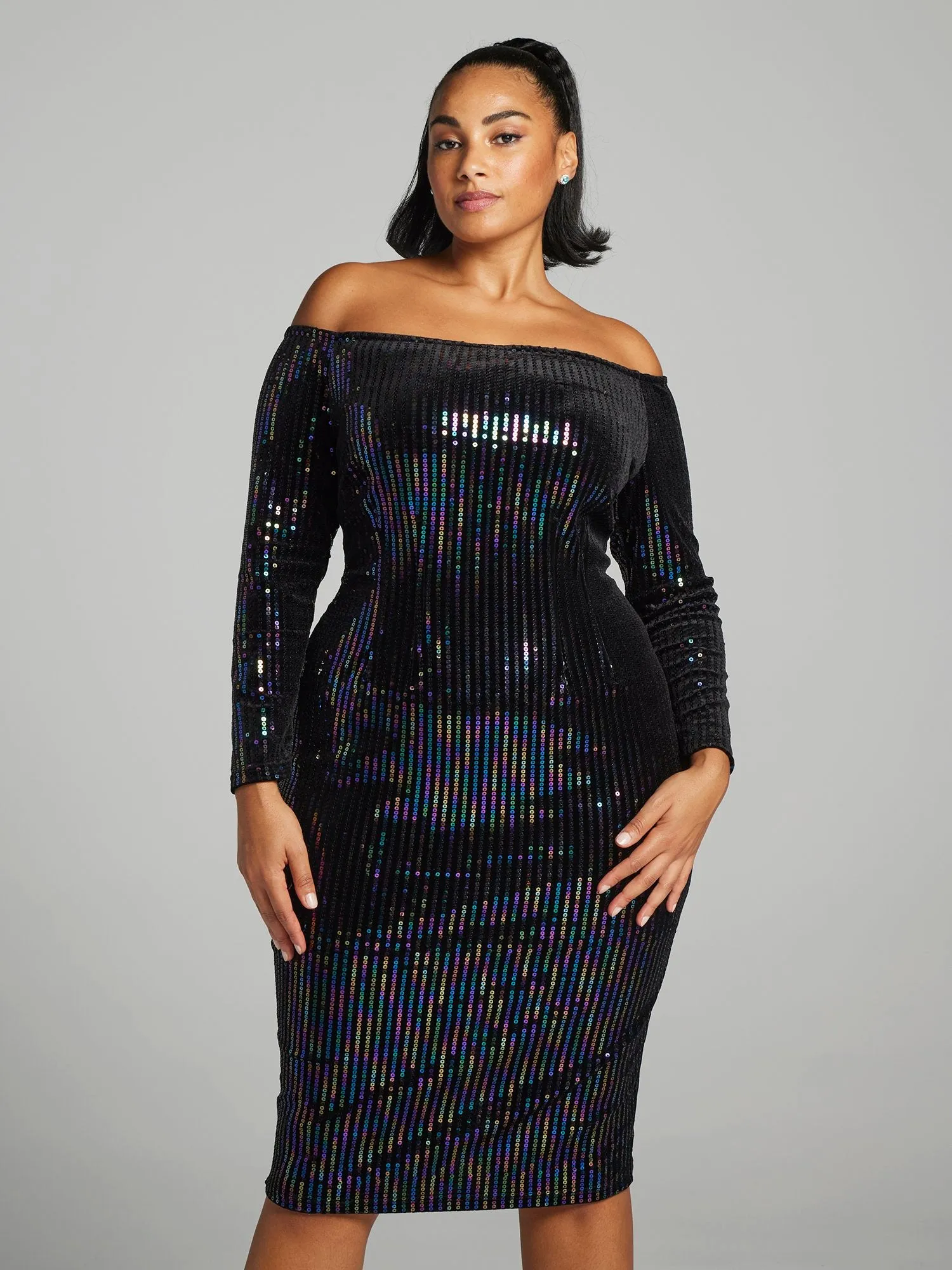 Indira Off-The-Shoulder Sequin Midi Dress