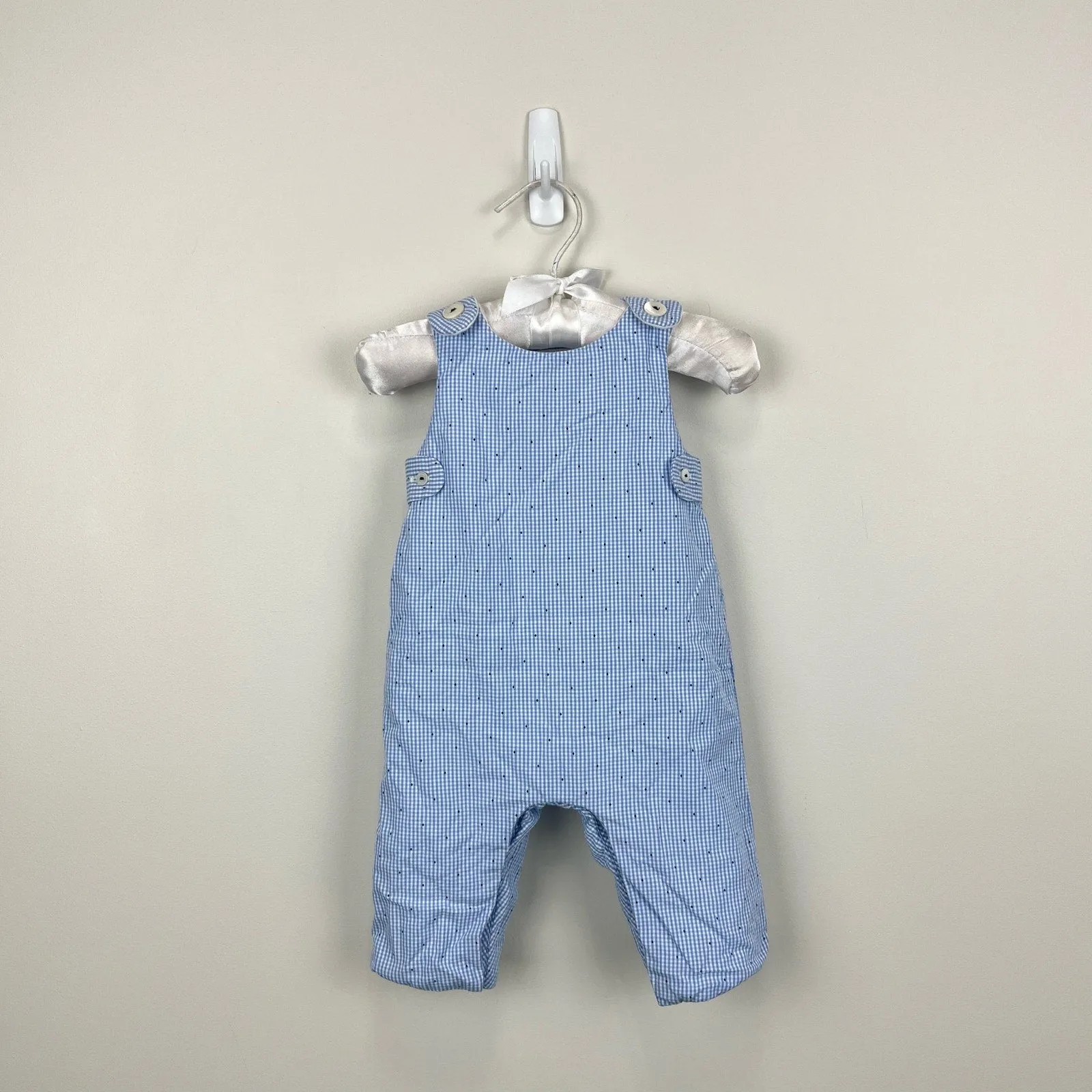 Jacadi Paris Quilted Blue Gingham Jumpsuit Overalls 3 Months