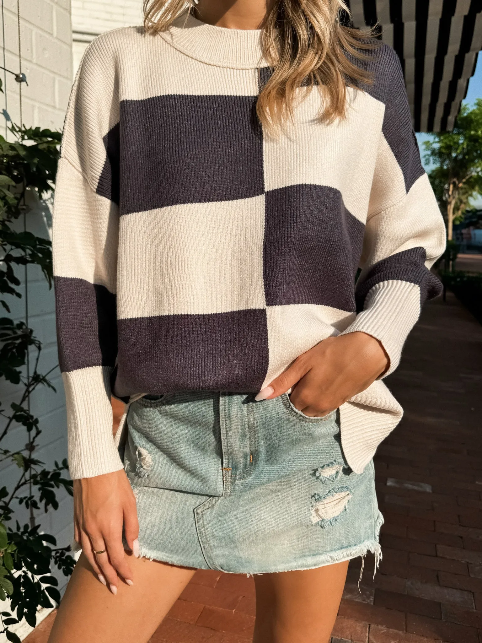 Keep You in Check Knit Sweater