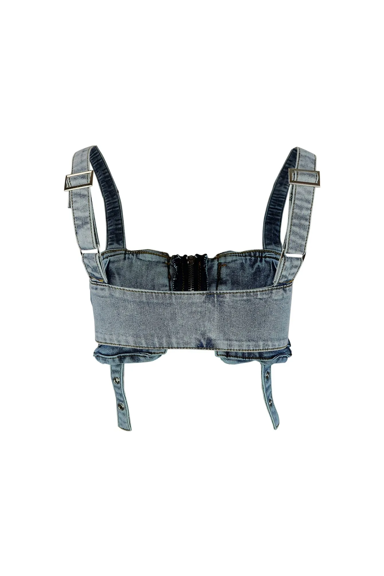 Lillian Washed Denim Pocket Crop Top