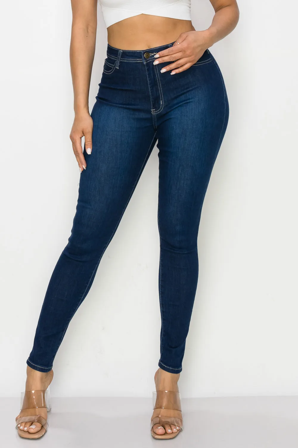 LO-126 DARK BLUE HIGH WAISTED SKINNY DENIM JEANS DENIM ZONE USA SIGNATURE