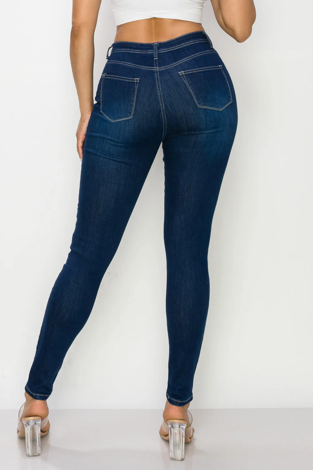 LO-126 DARK BLUE HIGH WAISTED SKINNY DENIM JEANS DENIM ZONE USA SIGNATURE